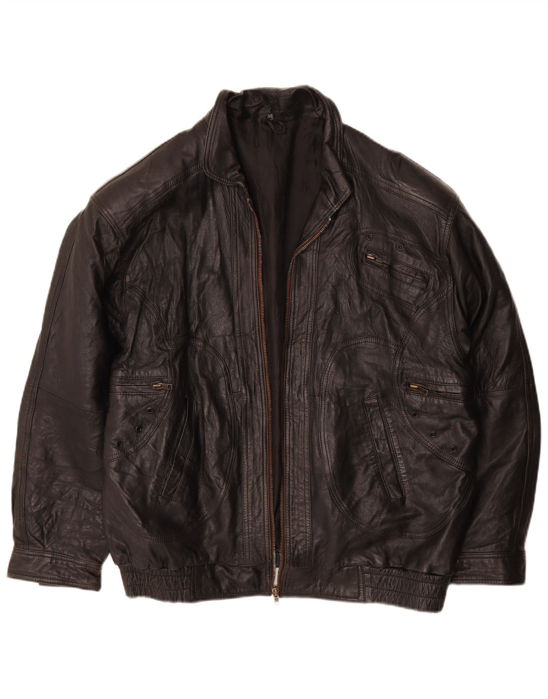 Винтажная мужская кожаная куртка UK 38, средняя черная кожаная куртка