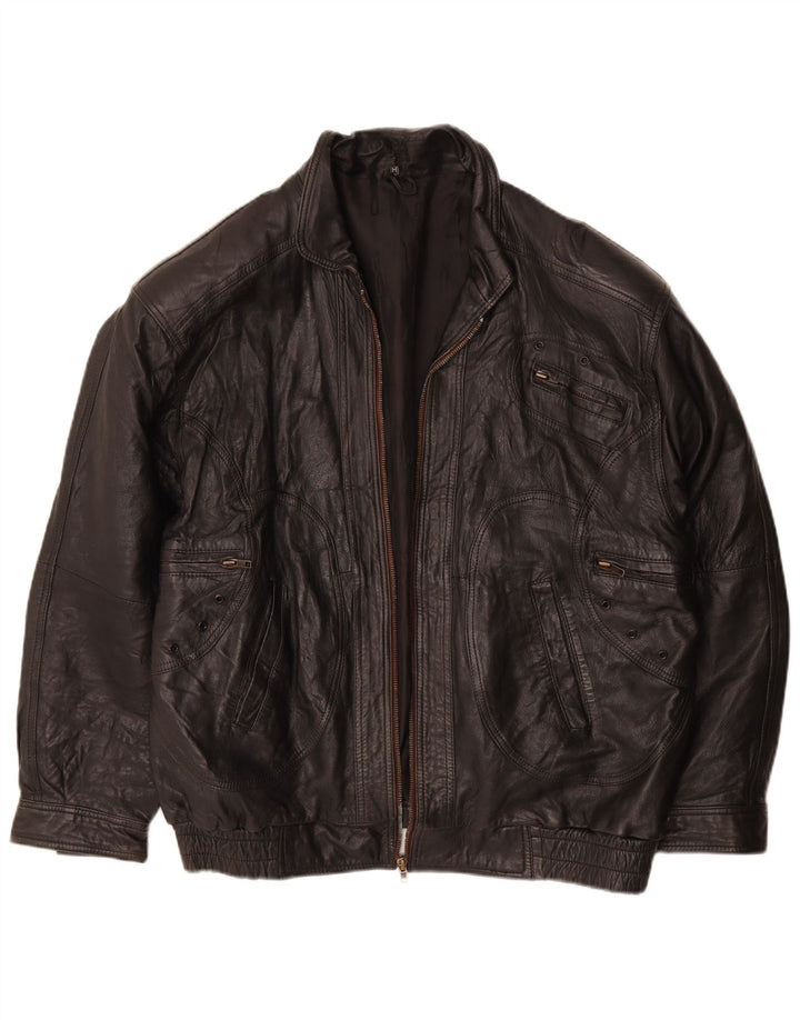 Винтажная мужская кожаная куртка UK 38, средняя черная кожаная куртка