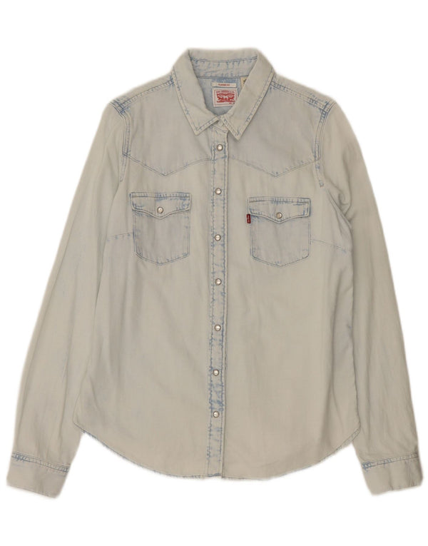 Женская джинсовая рубашка классического кроя Levi's UK 14, хлопок среднего синего цвета