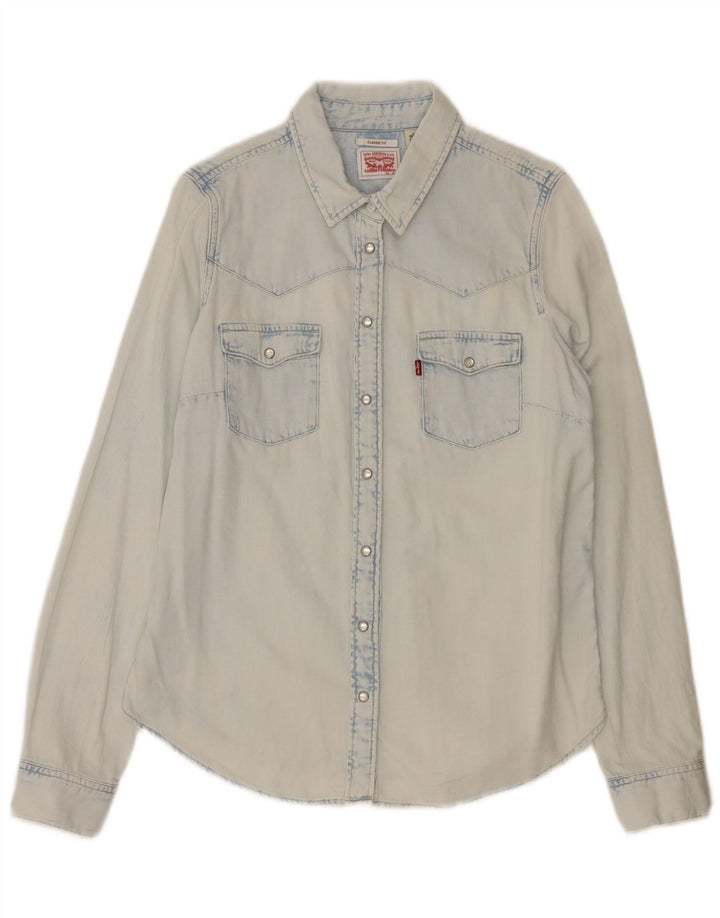 Женская джинсовая рубашка классического кроя Levi's UK 14, хлопок среднего синего цвета