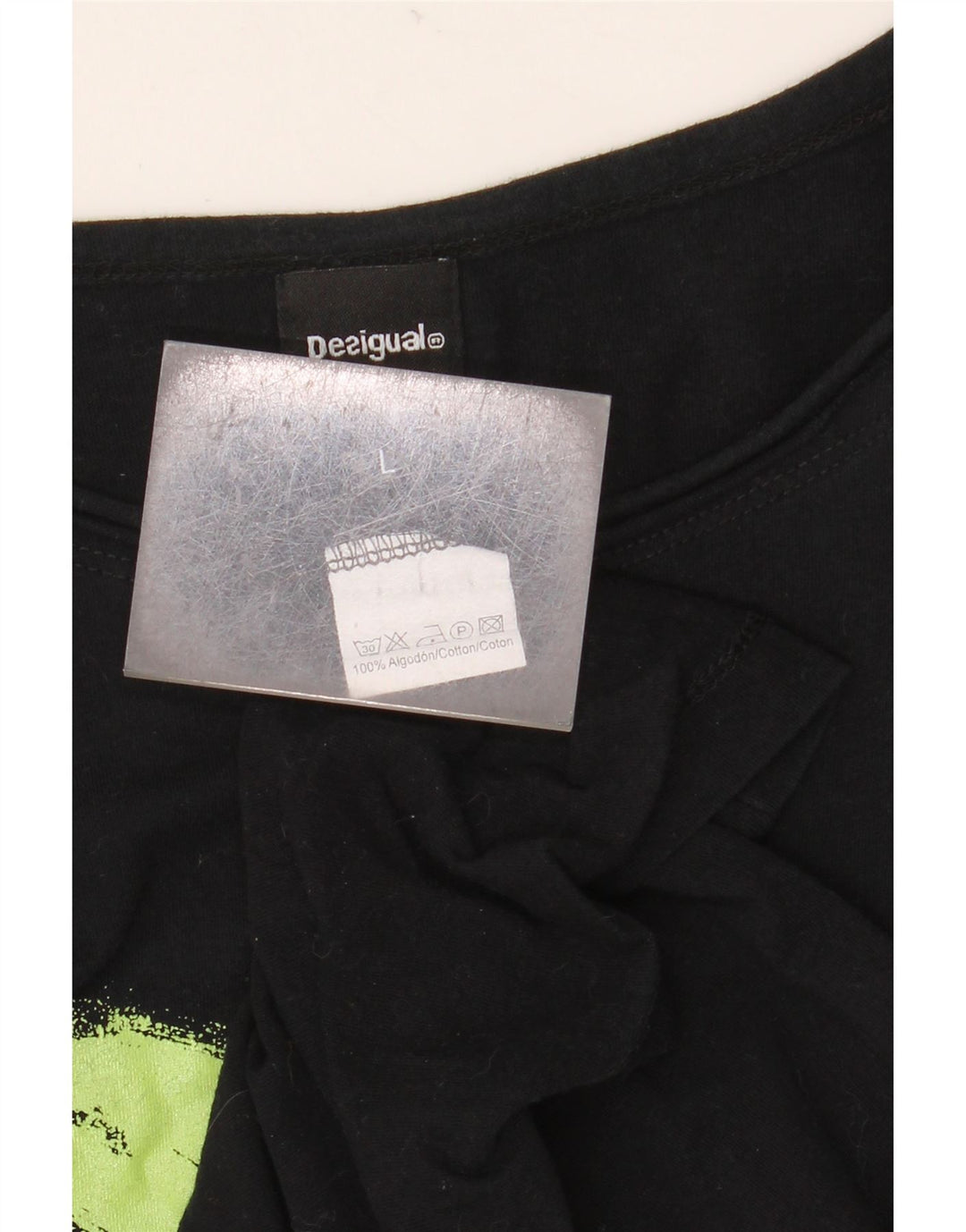 DESIGUAL Женский топ с рисунком с длинным рукавом UK 14, большой черный хлопок