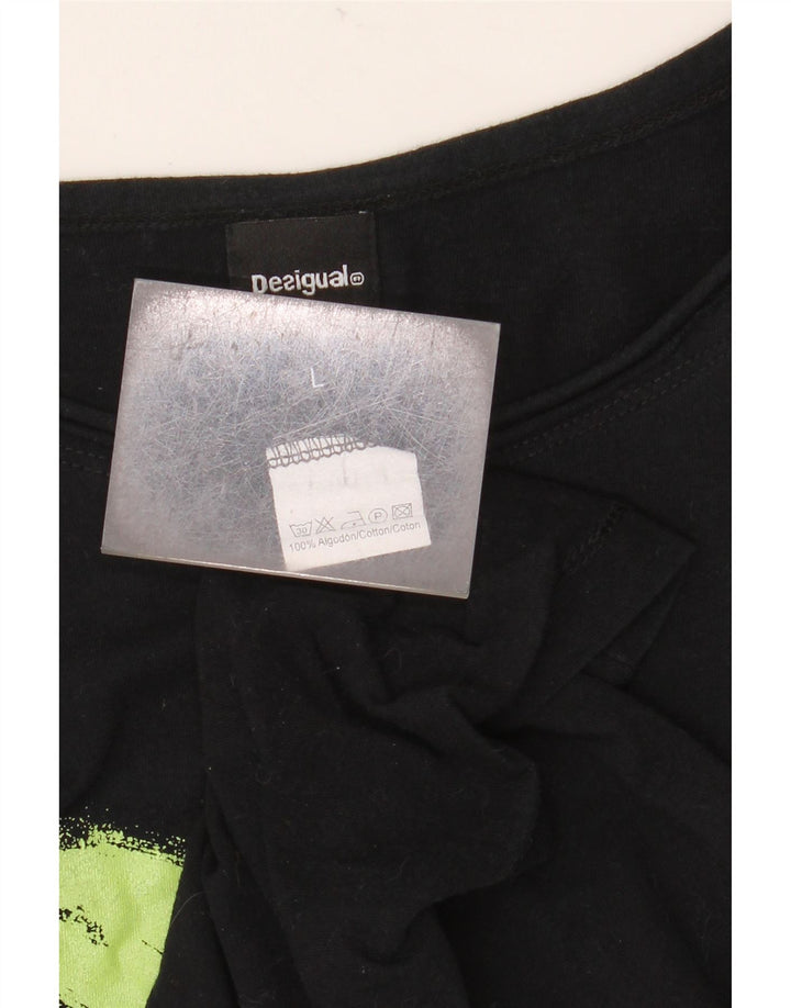 DESIGUAL Женский топ с рисунком с длинным рукавом UK 14, большой черный хлопок