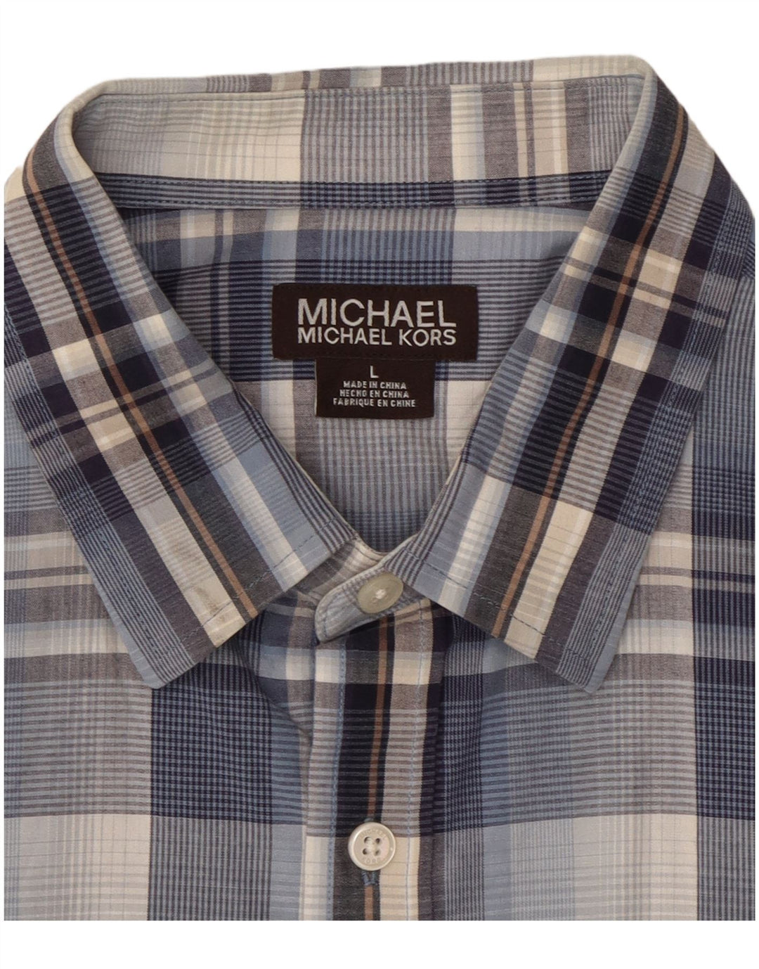 Мужская рубашка с коротким рукавом MICHAEL KORS, большая синяя клетка, хлопок