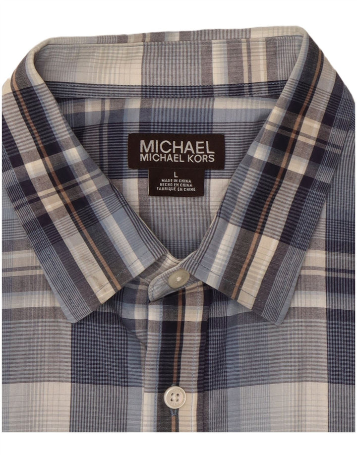 Мужская рубашка с коротким рукавом MICHAEL KORS, большая синяя клетка, хлопок