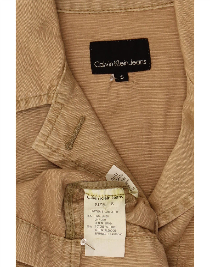 CALVIN KLEIN Womens 3 Button Blazer Jacket UK 10 Small Beige Linen Vintage Calvin Klein and Second-Hand Calvin Klein from Messina Hembry 