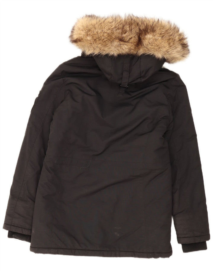 Женская парка Superdry с капюшоном UK 12, средний черный нейлон
