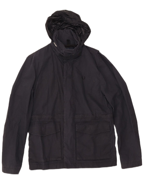 Мужская ветровка FRED PERRY с капюшоном, Великобритания 36, маленькая, темно-синяя, хлопок