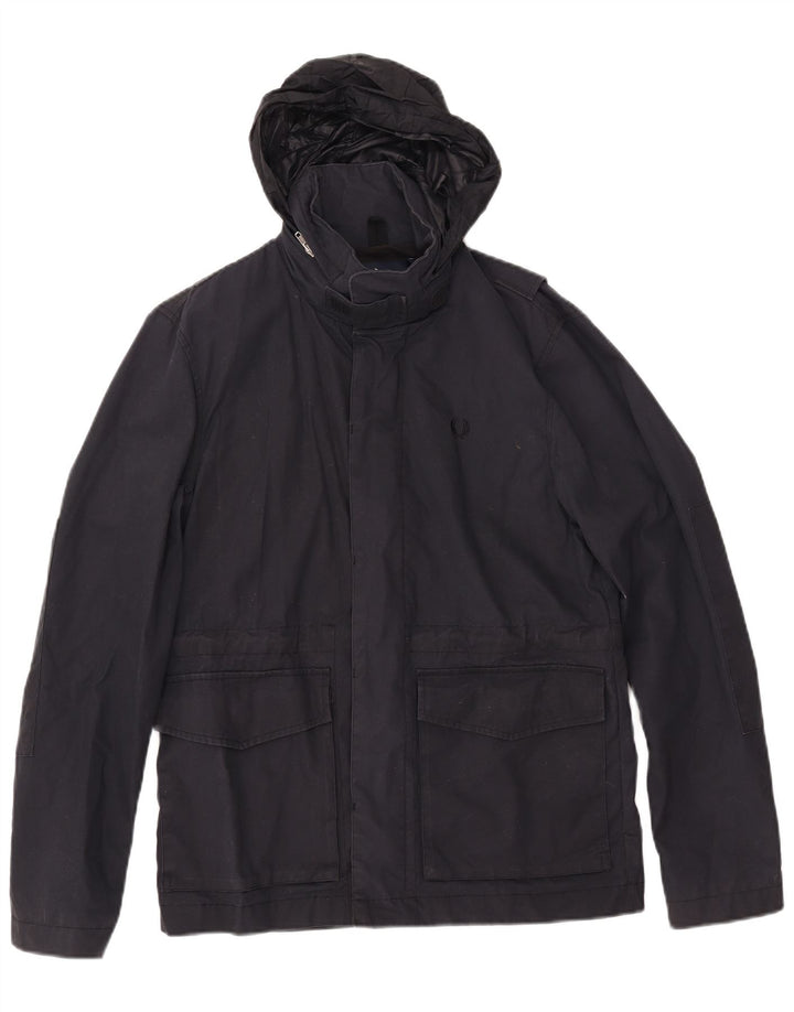 Мужская ветровка FRED PERRY с капюшоном, Великобритания 36, маленькая, темно-синяя, хлопок