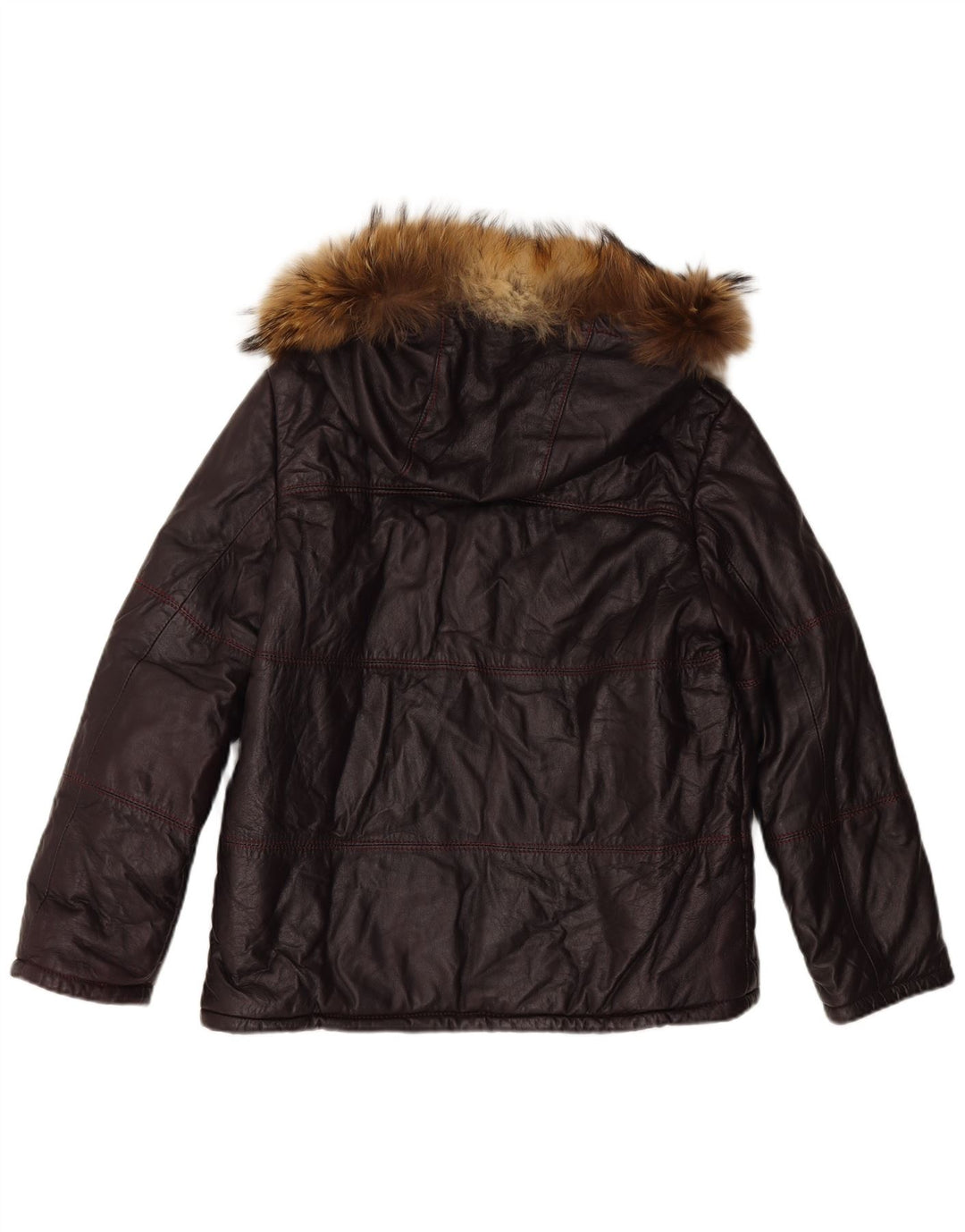 ВИНТАЖНАЯ женская кожаная куртка с капюшоном UK 16, большая темно-бордовая