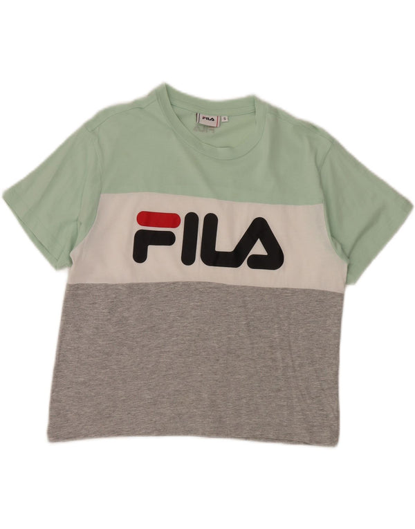 FILA Womens Graphic T-Shirt Top UK 10 Small Green Colourblock