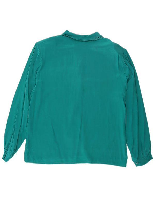 Vintage Womens Shirt Blouse UK 16 Large Green Silk