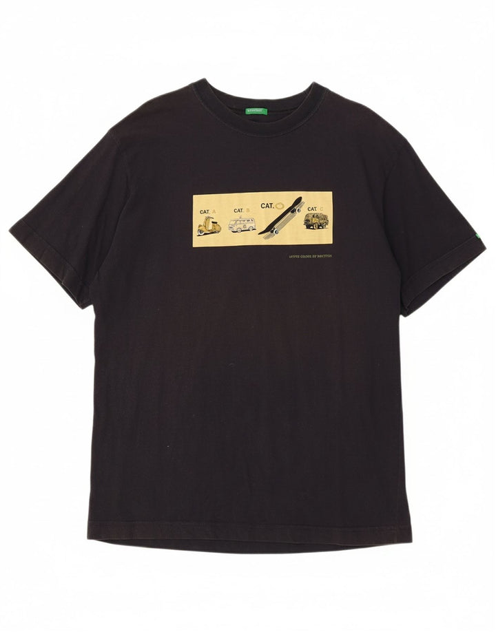 BENETTON Mens Graphic T-Shirt Top Medium Navy Blue