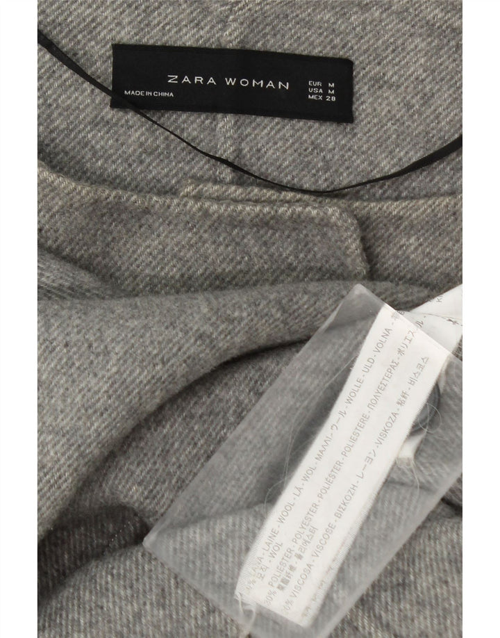 Женское двубортное пальто Zara UK 12, шерсть среднего серого цвета