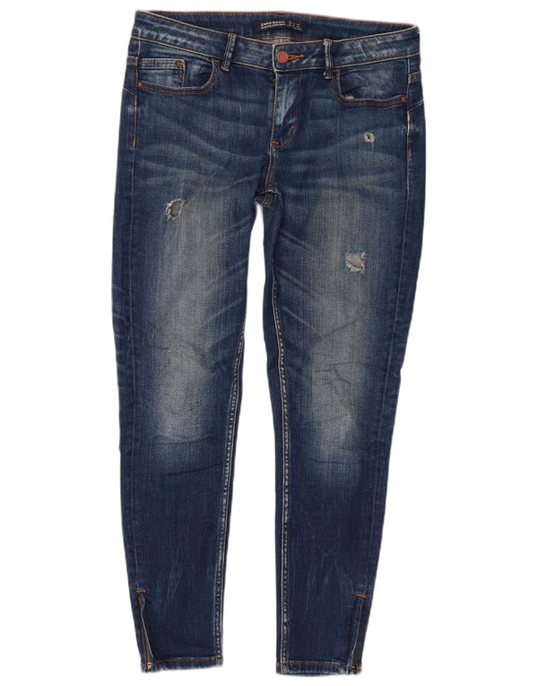 Женские потертые джинсы скинни Zara EU 38, маленькие W28 L27, синие