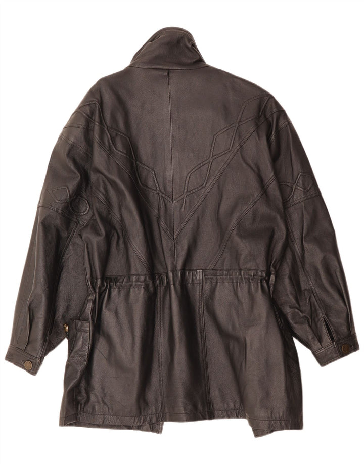 ВИНТАЖНОЕ женское кожаное пальто UK 10 маленькое черное кожаное