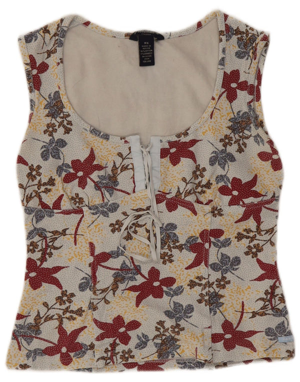 Женская блузка American Eagle Top UK 4 XS, белый хлопок с цветочным принтом