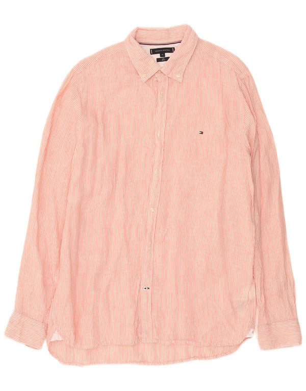 Мужская рубашка узкого кроя Tommy Hilfiger XL из льна в розовую полоску