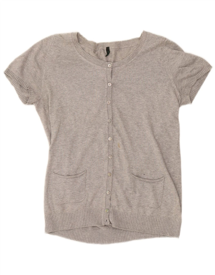 Женский кардиган с коротким рукавом BENETTON UK 12, средний серый в крапинку