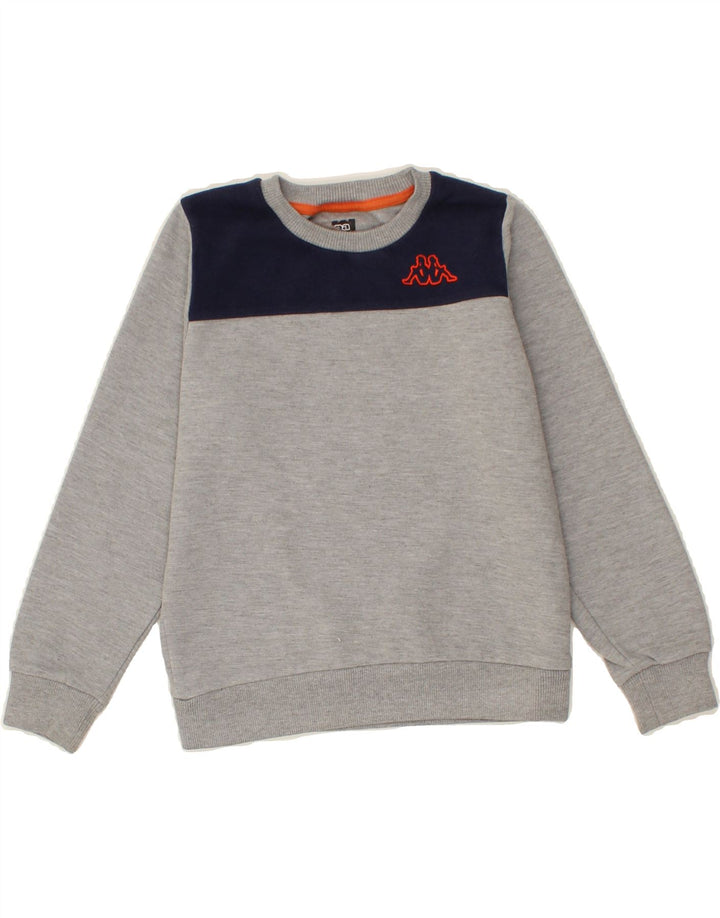 KAPPA Boys Graphic Sweatshirt Jumper 7-8 Years Grey Colourblock Polyester Vintage Kappa and Second-Hand Kappa from Messina Hembry 