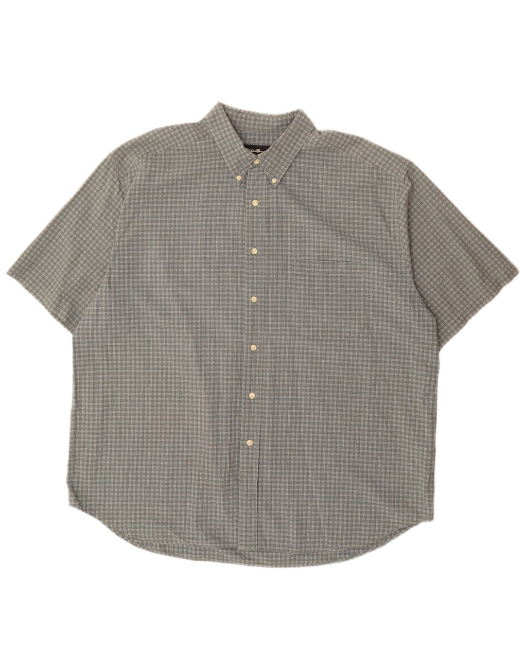 Мужская рубашка с коротким рукавом Eddie Bauer 2XL, серая, хлопок в мелкую клетку