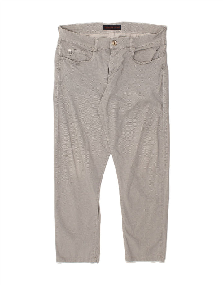 TRUSSARDI Mens Slim Cropped Trousers W33 L26 Grey Geometric Vintage Trussardi and Second-Hand Trussardi from Messina Hembry 