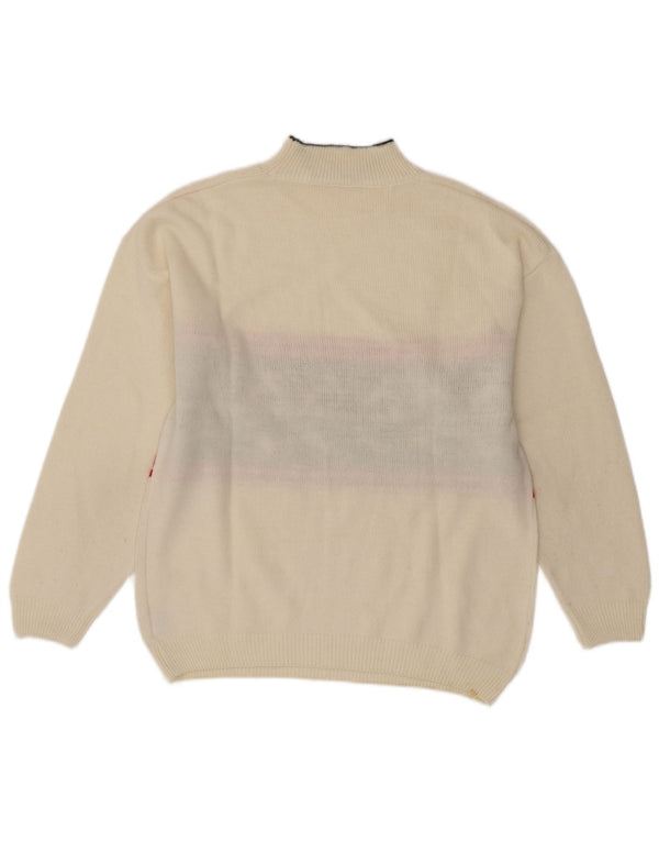 ВИНТАЖНЫЙ женский джемпер с высоким воротником, Великобритания, 16, большой белый, с жаккардовым узором