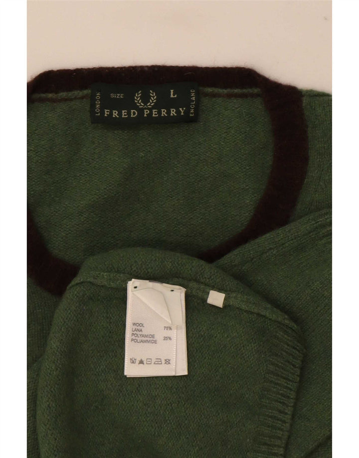 Мужской джемпер с круглым вырезом Fred Perry, большой зеленый шерстяной свитер