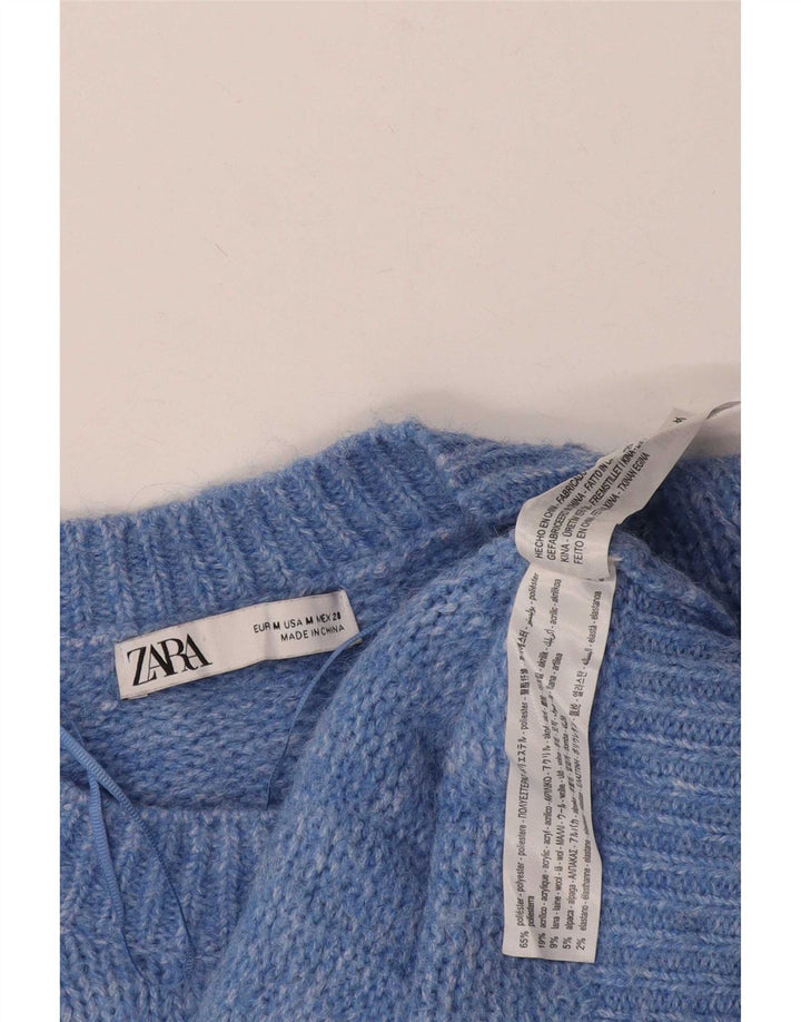 Женский свободный джемпер с круглым вырезом Zara UK 14, средний синий полиэстер