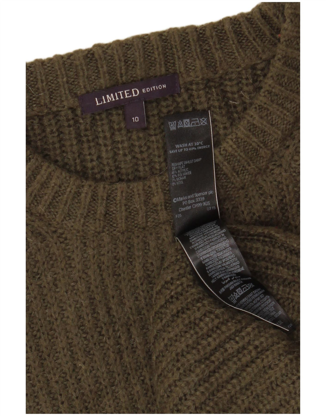 Женский джемпер с круглым вырезом Marks & Spencer, Великобритания, 10, маленький зеленый акрил