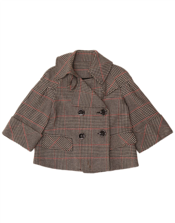 Женский короткий двубортный пиджак Zara UK 14, средний серый в клетку