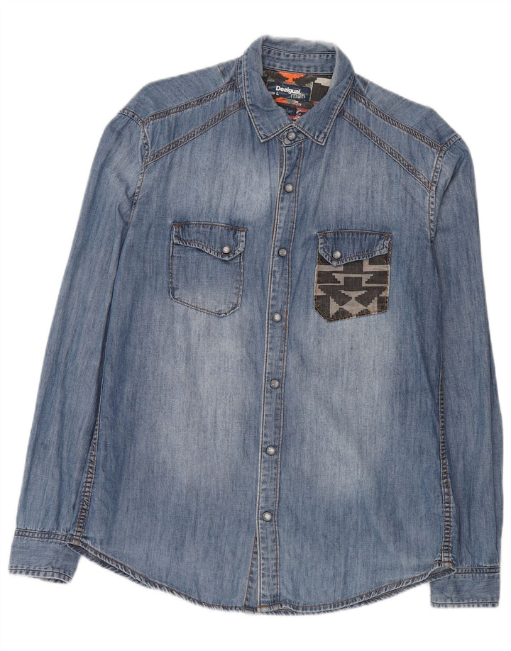 Мужская джинсовая рубашка DESIGUAL, большая синяя с геометрическим рисунком