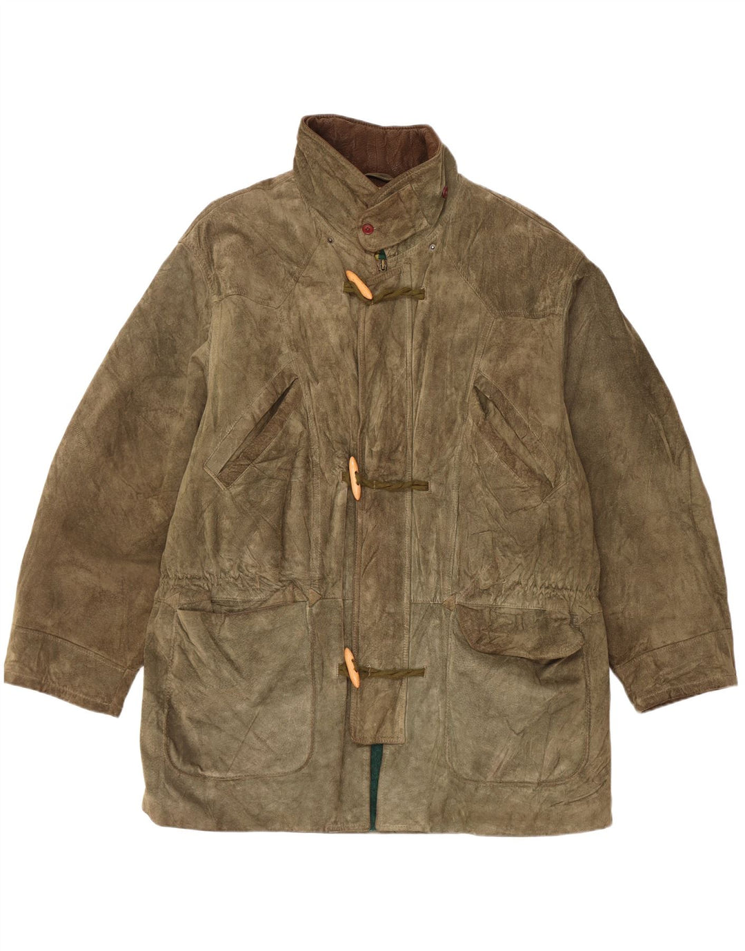 Винтажный женский замшевый дафлкот UK 42 XL, цвет хаки