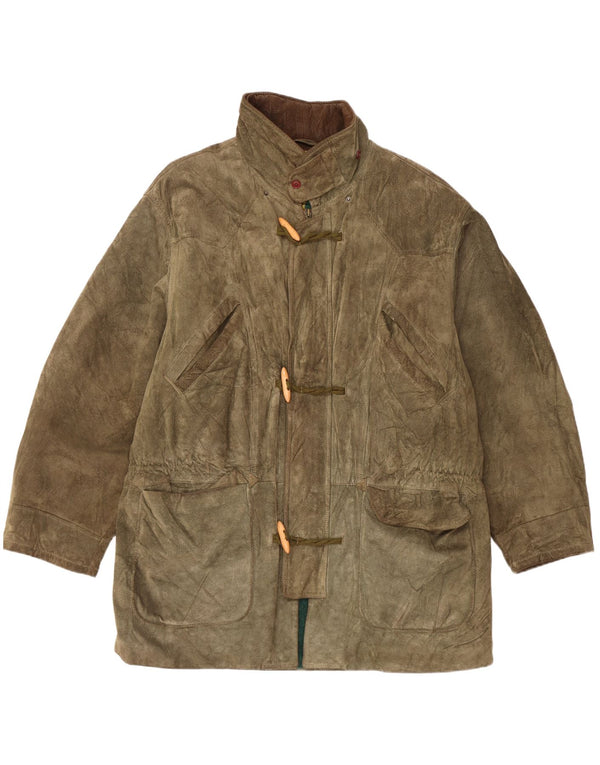 Винтажный женский замшевый дафлкот UK 42 XL, цвет хаки