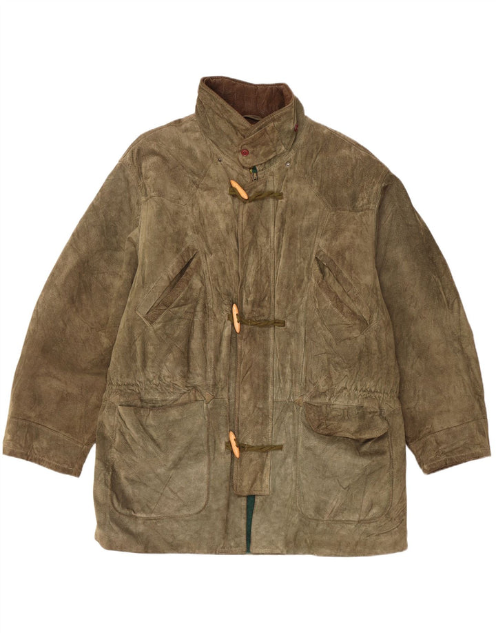 Винтажный женский замшевый дафлкот UK 42 XL, цвет хаки