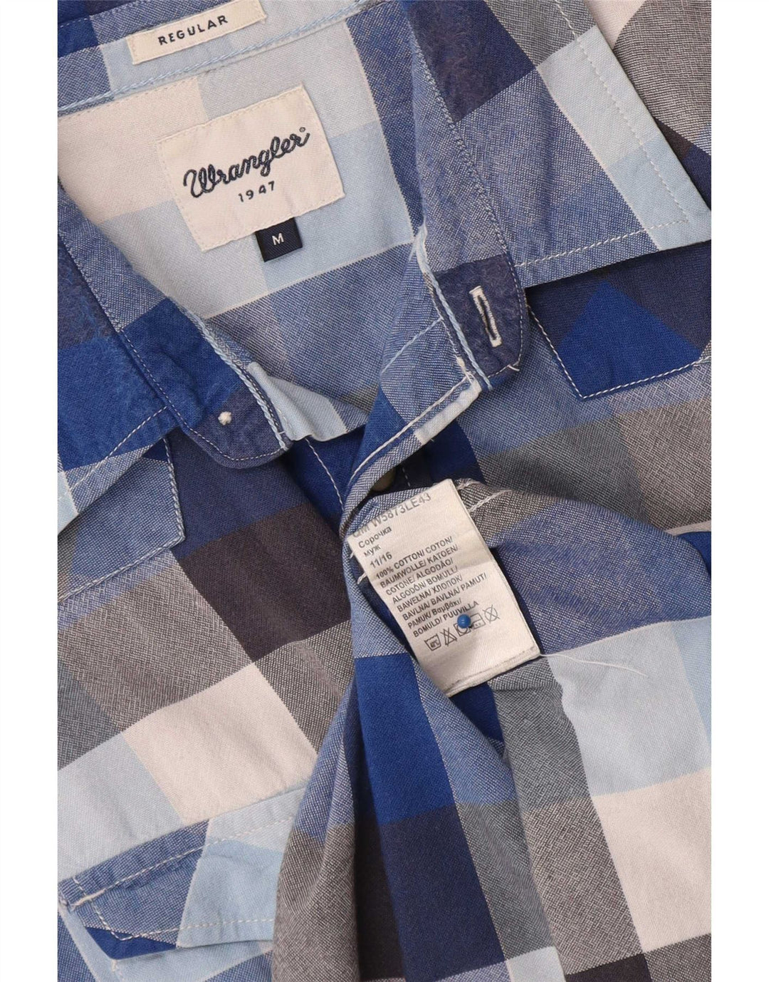 Мужская рубашка стандартного кроя с коротким рукавом Wrangler, хлопковая синяя клетка среднего размера