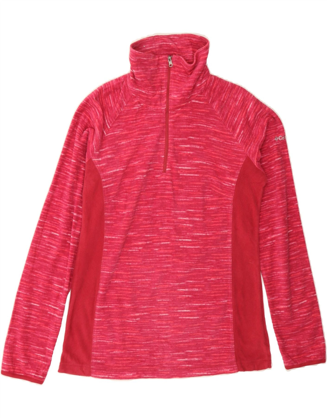 COLUMBIA Womens Zip Neck Fleece Jumper UK 12 Medium Red Flecked Polyester Vintage Columbia and Second-Hand Columbia from Messina Hembry 