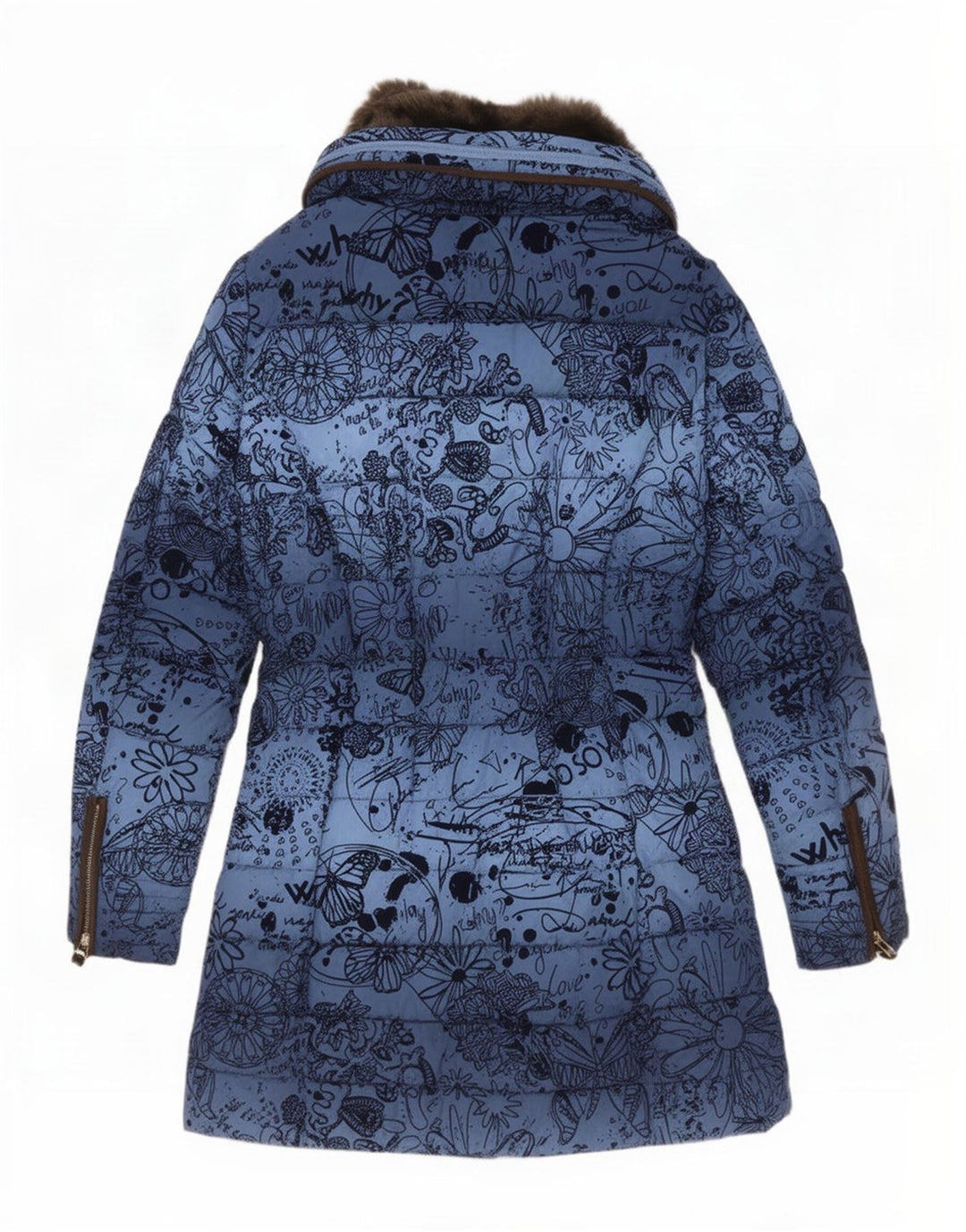 Женское стеганое пальто с капюшоном Desigual EU 40, средний синий цветочный полиэстер
