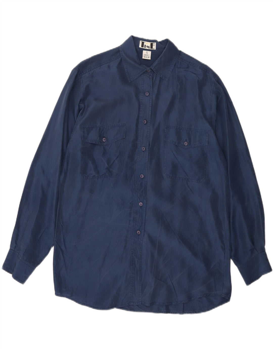 Женская рубашка оверсайз VINTAGE UK 10, маленькая, темно-синяя, шелковая