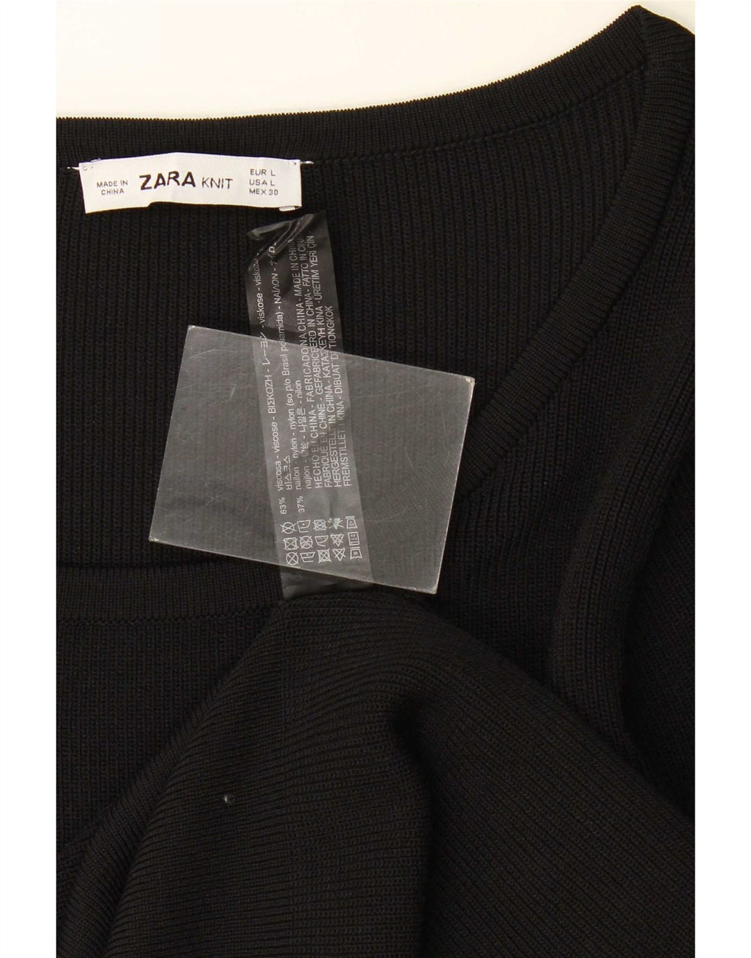 Женский топ Zara с длинным рукавом UK 14, большой черный, вискоза