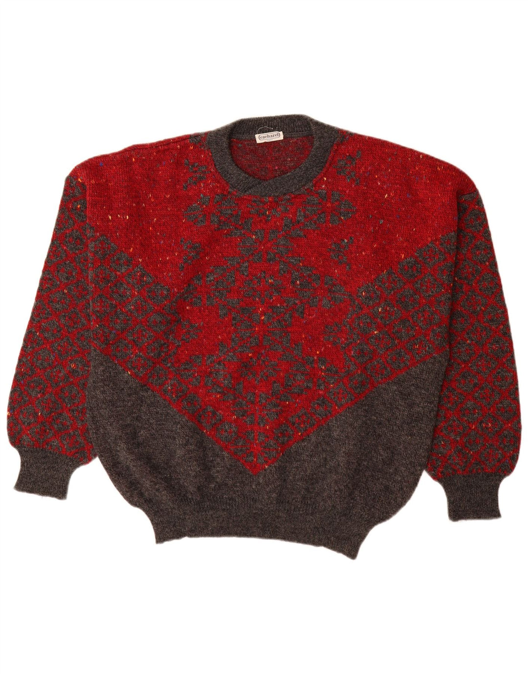Мужской джемпер Cacharel Paris с круглым вырезом IT 54 XL, красный, шерсть с геометрическим рисунком