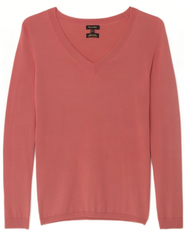 Женский джемпер с v-образным вырезом Massimo Dutti UK 6 XS, розовый хлопок