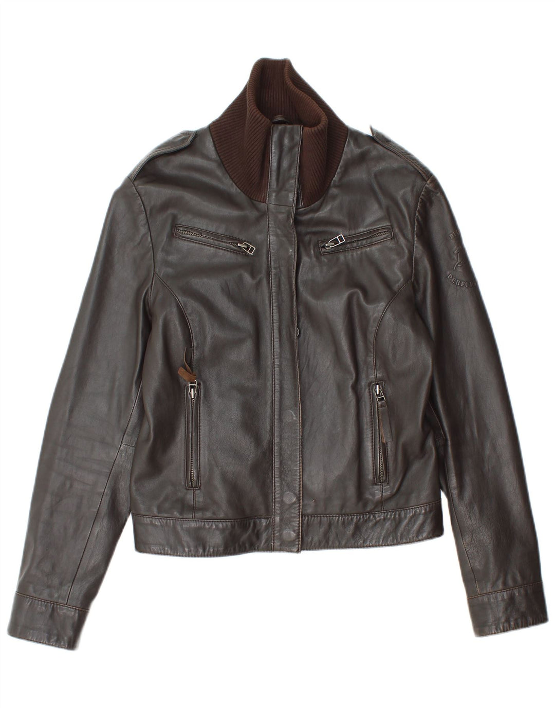 Винтажная женская кожаная куртка UK 12, кожа среднего коричневого цвета