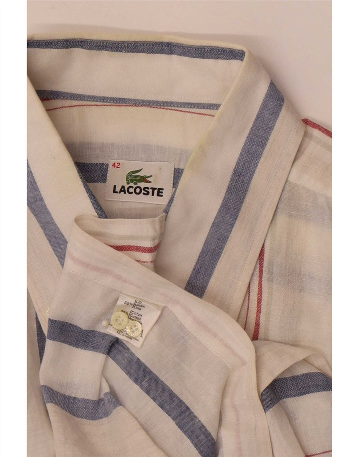 Мужская рубашка с коротким рукавом Lacoste, размер 42, большая льняная белая полоска