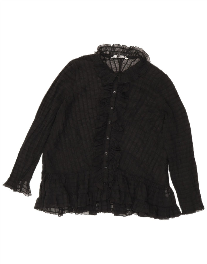 Женская блузка-рубашка с прозрачной оборкой спереди Zara UK 14, средний черный цвет