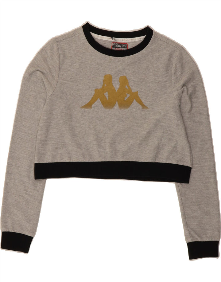 KAPPA Womens Graphic Crop Sweatshirt Jumper UK 10 Small Grey Vintage Kappa and Second-Hand Kappa from Messina Hembry 