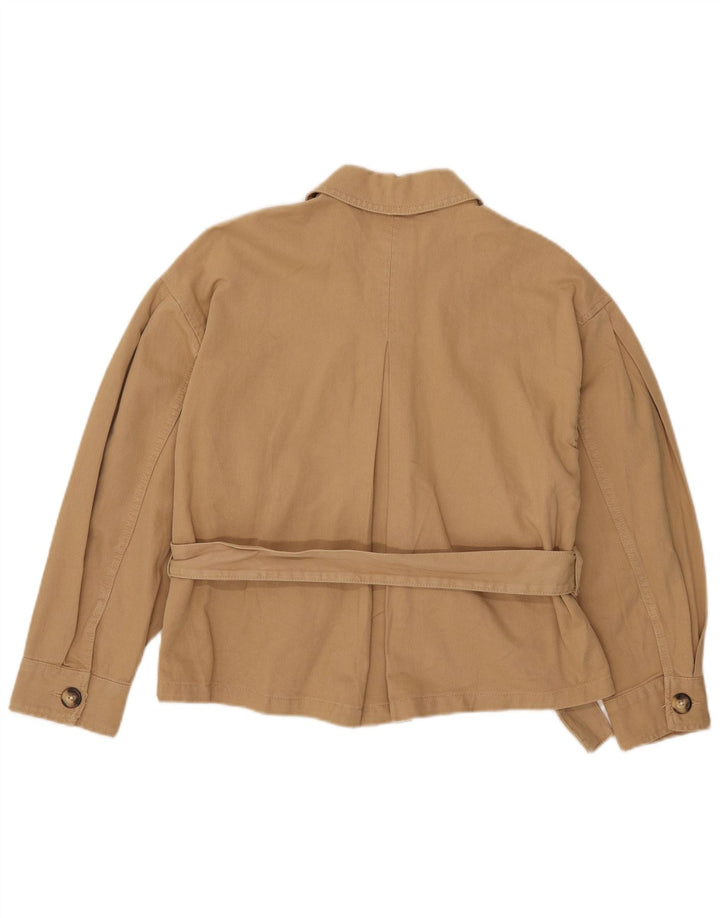 Женская куртка оверсайз с рукавом 3/4 Zara UK 10, маленький размер, бежевый хлопок