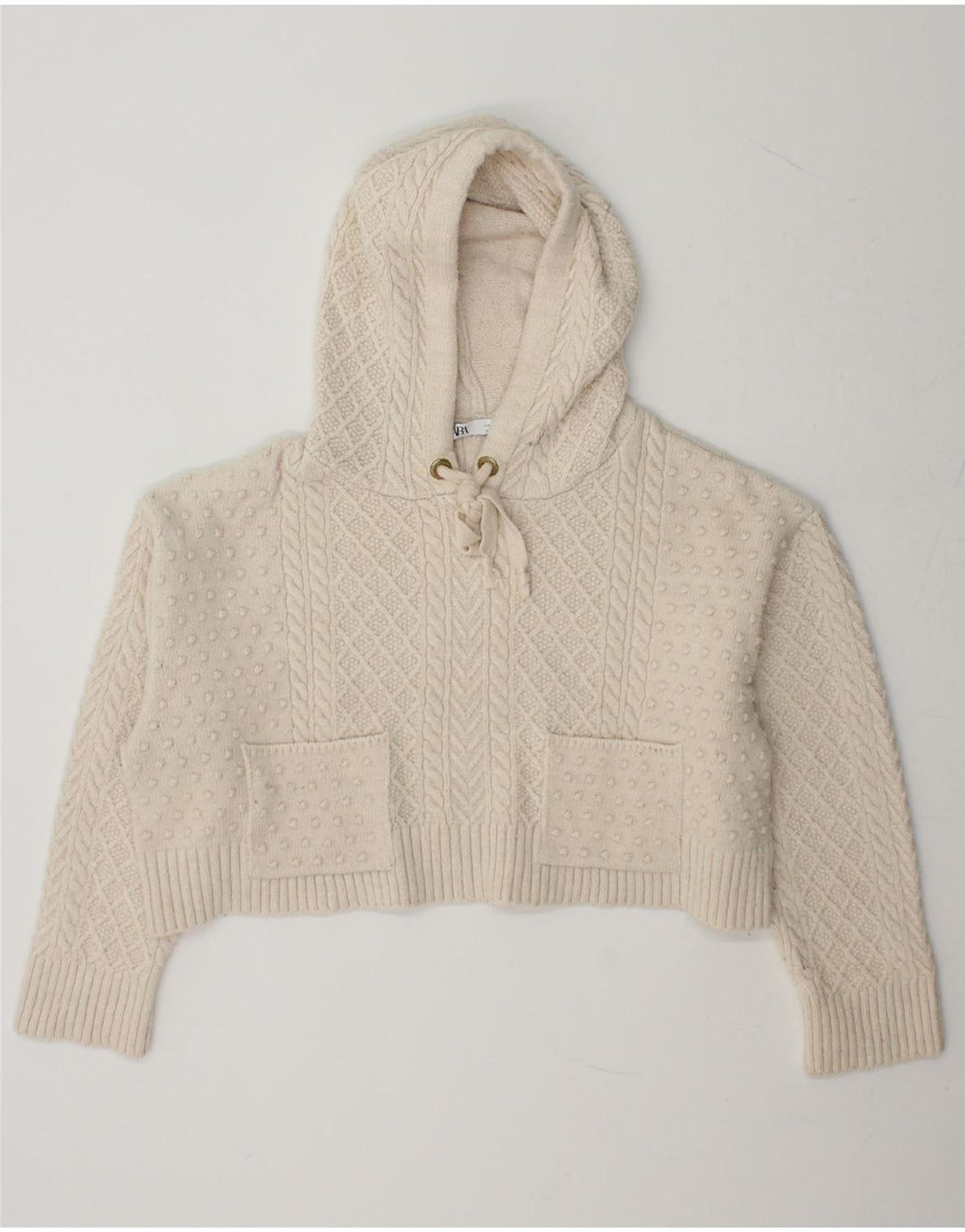 ZARA Womens Crop Oversized Jumper Sweater UK 14 Medium Beige Vintage Zara and Second-Hand Zara from Messina Hembry 