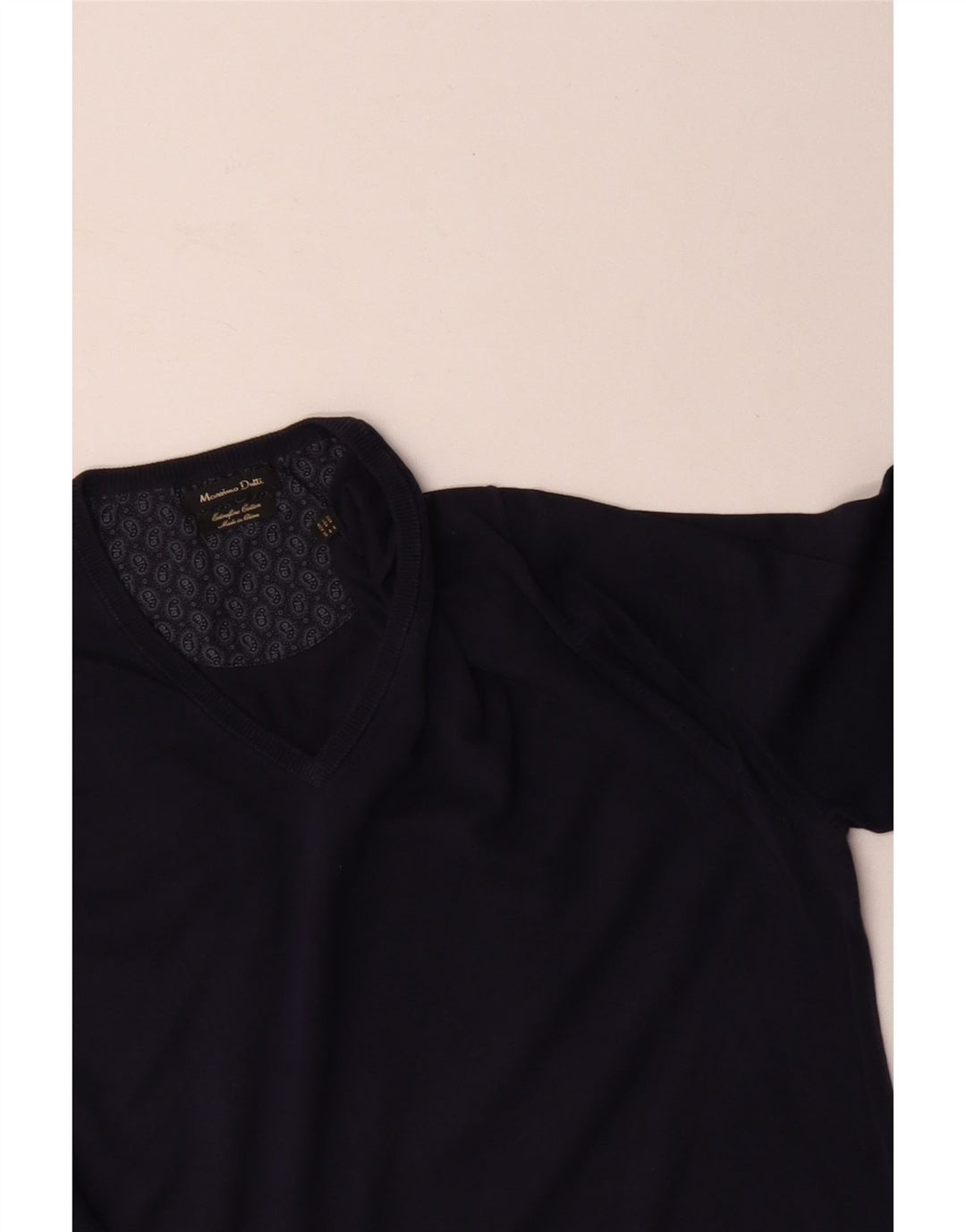 MASSIMO DUTTI Мужской джемпер с v-образным вырезом, средний темно-синий