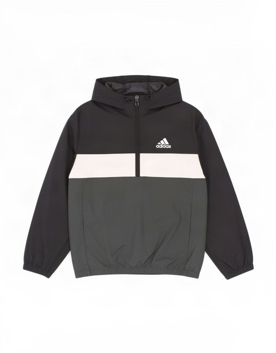Пуловер-дождевик с капюшоном Adidas для мальчиков 7-8 лет, черный с цветными блоками