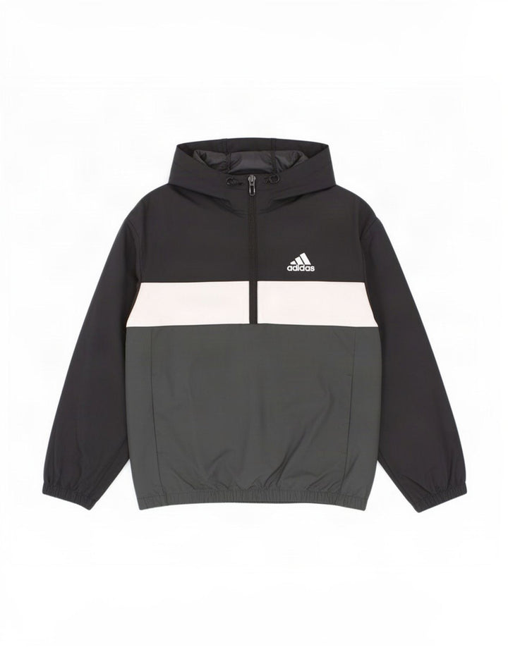 Пуловер-дождевик с капюшоном Adidas для мальчиков 7-8 лет, черный с цветными блоками